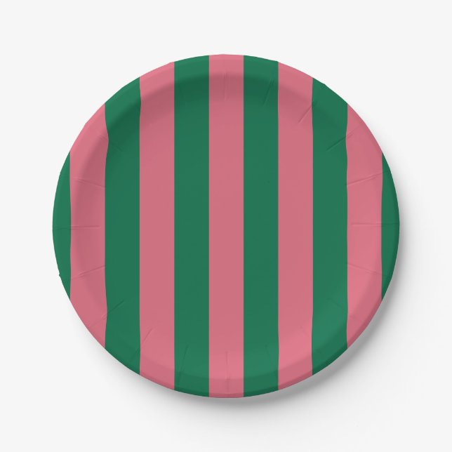Prato De Papel Sweetheart Pickle Green Stripe Rosa (Frente)