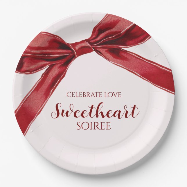 Prato De Papel Sweetheart Soiree Elegant Bow Valentines Day Party (Frente)