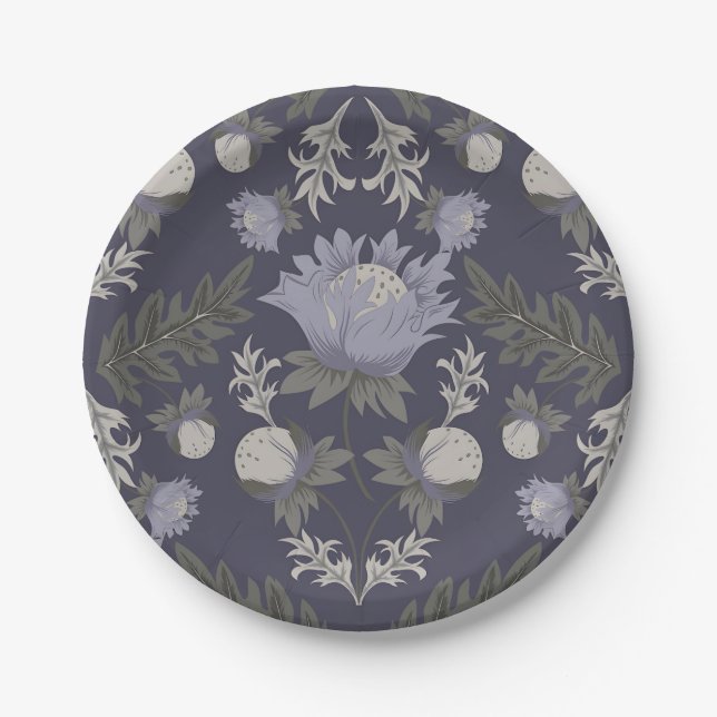 Prato De Papel Symmetrical dark purple floral pattern (Frente)