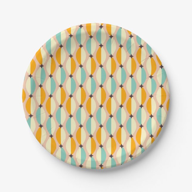Prato De Papel Symmetrical retro pattern with interlocking teal (Frente)
