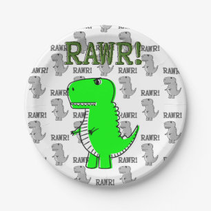 Prato De Papel T-Rex Bonito e Irritado com Padrão Preto e Branco