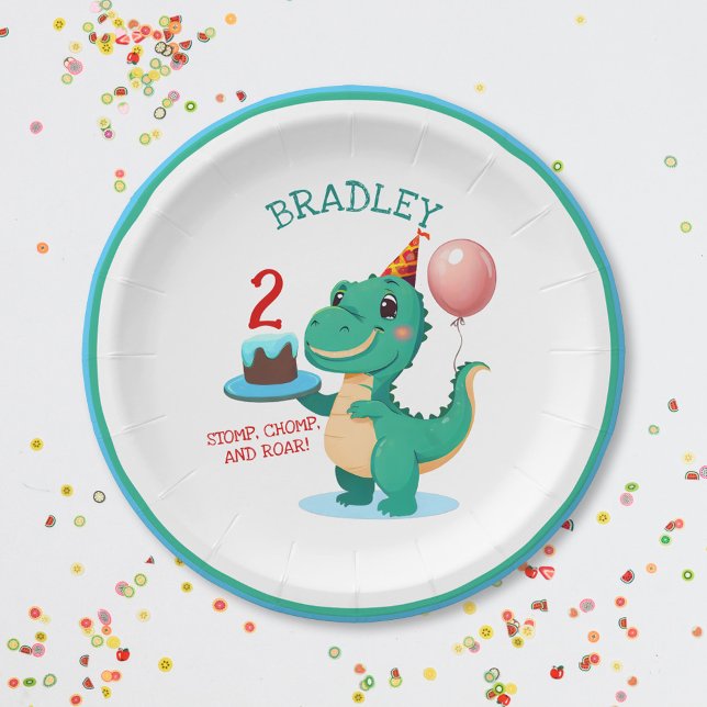 Prato De Papel T Rex Partido segundo aniversário Dinossauro (Criador carregado)