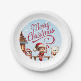 Prato De Papel Tableware Festivo I Elf, Penguin e Urso Polar