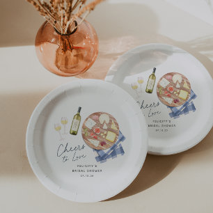Prato De Papel Tábua de Charcutaria Vinho e Queijo Saúde ao Amor