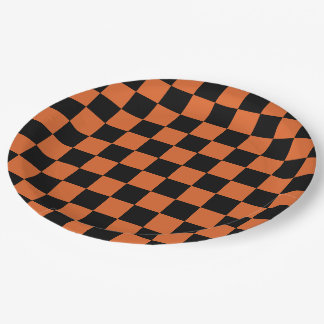 Prato De Papel Tabuleiro de Xadrez de Halloween Preto e Laranja