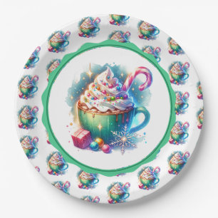 Prato De Papel Taça de Natal bonito de Aquarela com Cacau Quente