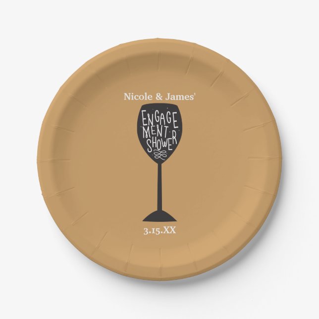 Prato De Papel Taça de vinho para CHUVEIRO DE NOIVADO em QUALQUER (Frente)