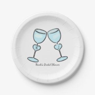 Prato De Papel Taças de vinho de dois corações Bridal Shower Enga