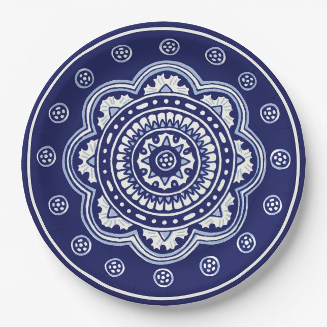 Prato De Papel Talavera Branco e Azul Cinco (Frente)