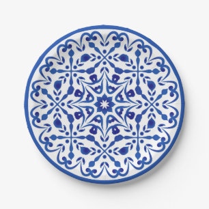 Prato De Papel Talavera Branco e Azul Dois
