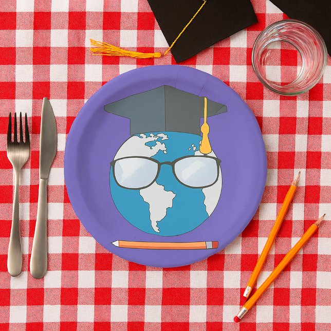 Prato De Papel Tampa de Graduação da Educação Global Terra Planet (Criador carregado)