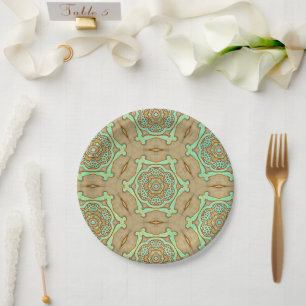 Prato De Papel Tan e Turquoise Arabesque