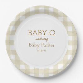 Prato De Papel Tan Gingham Baby-Q Circular Plate 2
