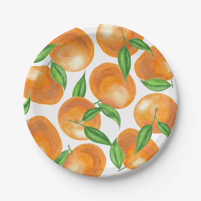 Prato De Papel Tangerinas de aquarela (Frente)