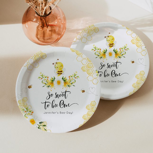 Prato De Papel Tão doce de ser Um primeiro aniversario de abelha  (Criador carregado)