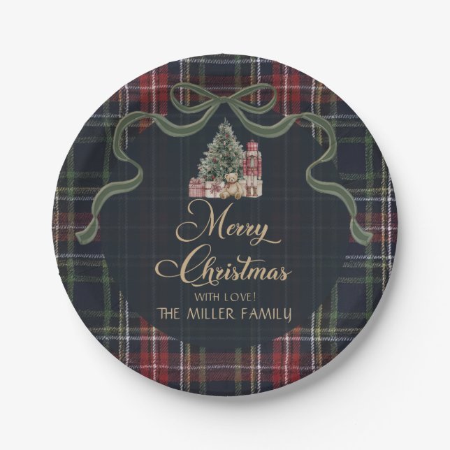 Prato De Papel Tartan Plaid Preppy Christmas Party Paper Plates (Frente)