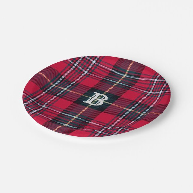 Prato De Papel Tartan Vermelho com (ou sem) Monograma (Inclinado)