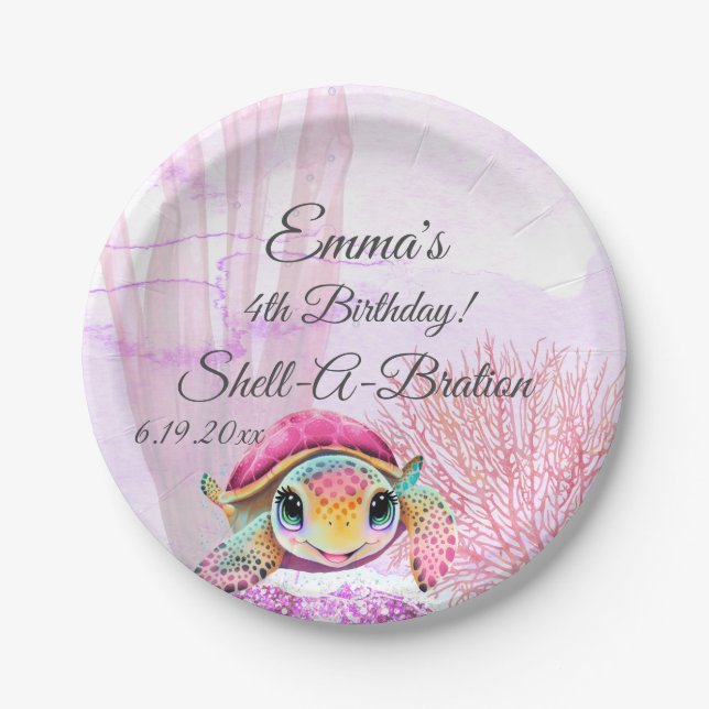 Prato De Papel Tartaruga 4º Aniversário, Sob o Mar (Frente)
