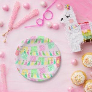 Prato De Papel Tassel Papel Picado Pink Green Fiesta Paper Plates