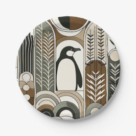 Prato De Papel Taupe Mocha Abstrato Grain Arcs Pattern Penguin
