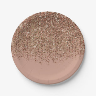 Prato De Papel Taupe Rosa e Bronze Dourado Brilho Festa Glam