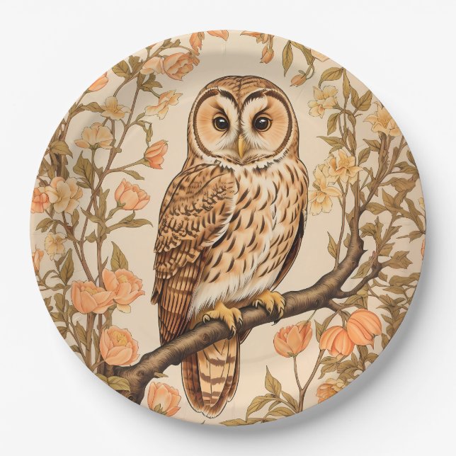 Prato De Papel Tawny Owl Peach Blossoms William Morris Inspirado (Frente)