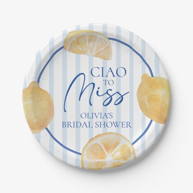 Prato De Papel Tchau para o Chá de Noiva da Srta. Lemon (Frente)
