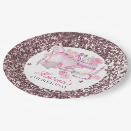 Prato De Papel Tea Party Glitter Personalizado Elegante