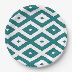 Prato De Papel Teal and white diamond pattern