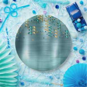 Prato De Papel Teal Dourado Confetti Birthday