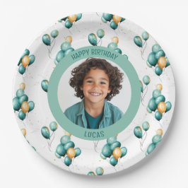 Prato De Papel Teal Faux Gold Balloons Photo