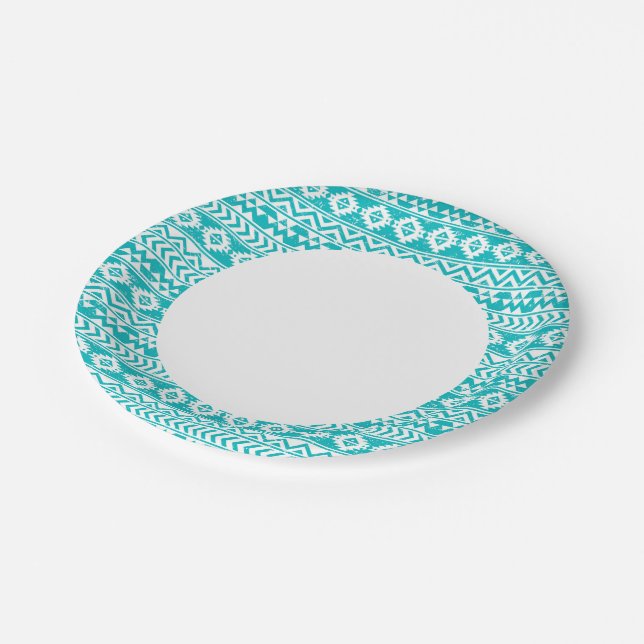 Prato De Papel Teal Grunge Aztec Padrão Tribal (Inclinado)