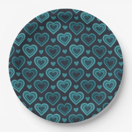 Prato De Papel Teal Hearts