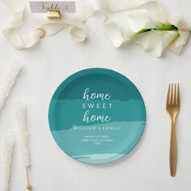 Prato De Papel Teal Modern Elegant New Home Housearming Party (Casamento)