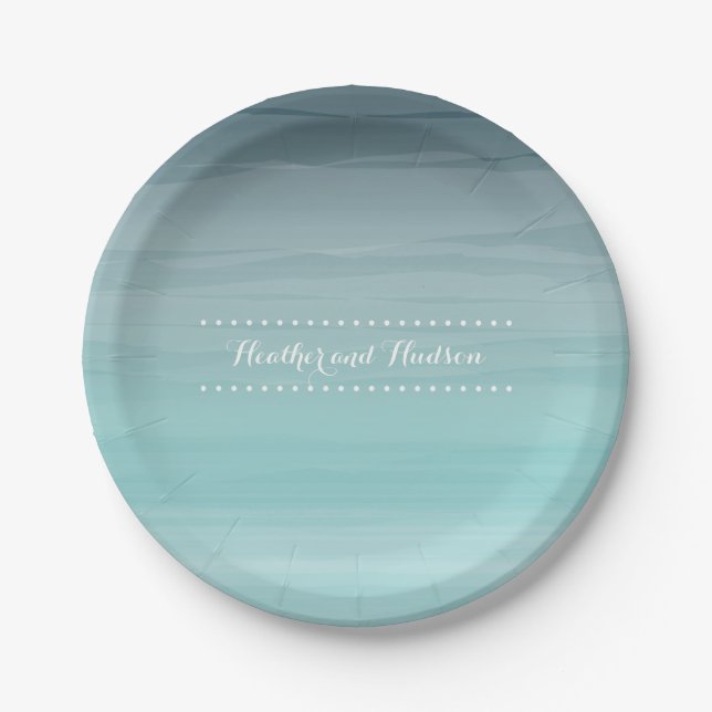 Prato De Papel Teal Ombré Wedding (Frente)