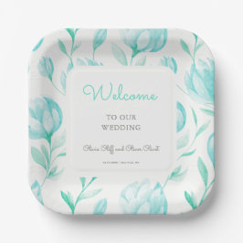 Prato De Papel Teal Peonies Wedding Welcome