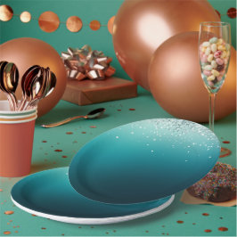 Prato De Papel Teal Silver Confetti