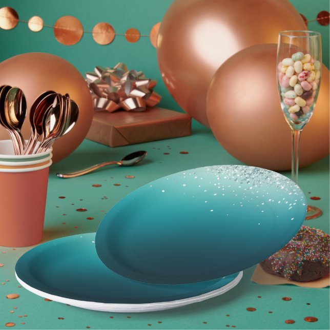 Prato De Papel Teal Silver Confetti (Múltiplo)