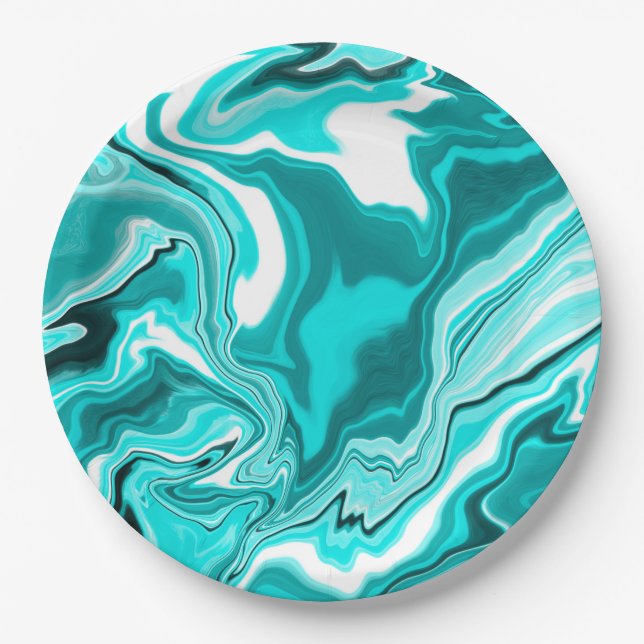 Prato De Papel Teal, Turquesa e Mármore Branco (Frente)