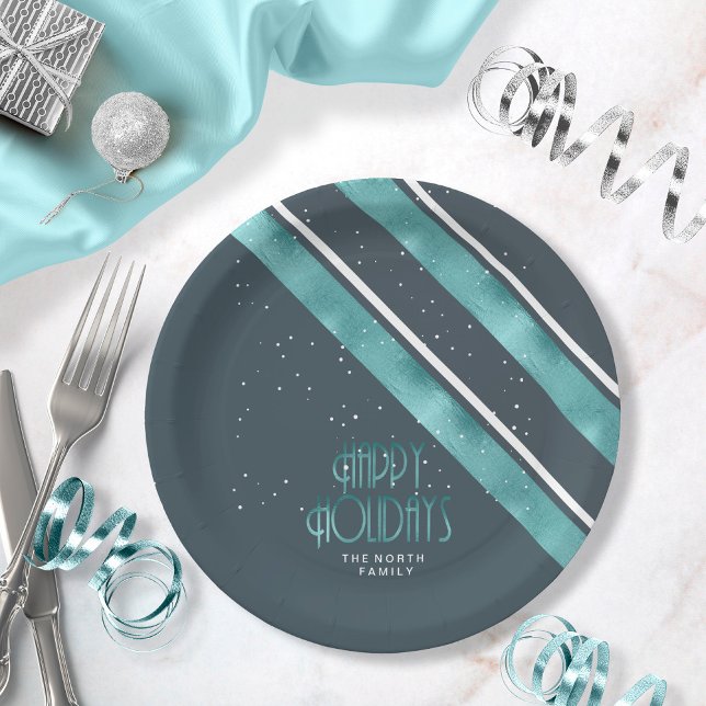 Prato De Papel Teal/White ID862 do Padrão de Stripe de Natal (Criador carregado)
