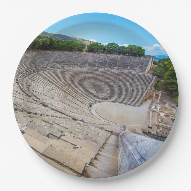Prato De Papel Teatro antigo em Epidaurus, Argolis, Grécia (Frente)