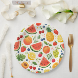 Prato De Papel Tecido de Padrão de Frutas de Verão | Melancia Tro