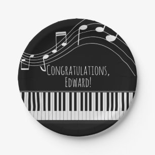 Prato De Papel Teclado Piano e Notas Musicais