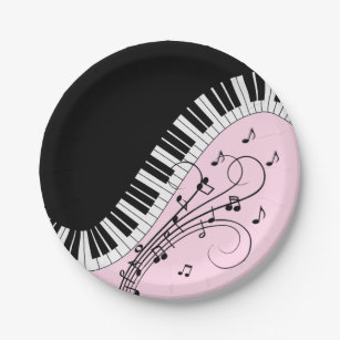 Prato De Papel Teclado Piano, preto e branco, Design, cor-de-rosa