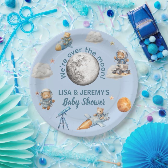 Prato De Papel  Teddy Bear Astronauts in Space Baby Shower (Festa)