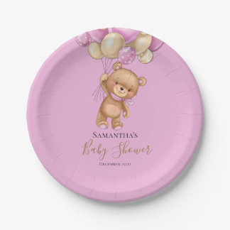 Prato De Papel Teddy Bear Balloon PINK