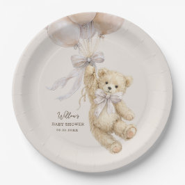 Prato De Papel Teddy Bear Balloons Baby Shower Paper Plates