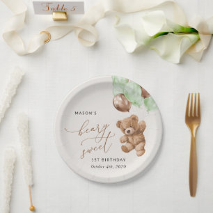 Prato De Papel Teddy Bear, Balões Verdes, Primeiro Aniversário
