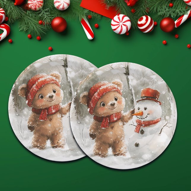 Prato De Papel Teddy Bear e Snowman (Criador carregado)