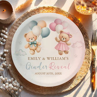 Prato De Papel Teddy Bear Gender Reveal Plate